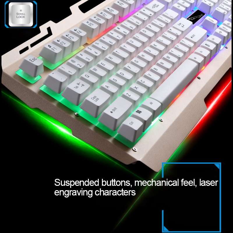 ZGB G700 104 Keys USB Wired Mechanical Feel Glowing Metal Panel Suspension Gaming Keyb ... (Black)