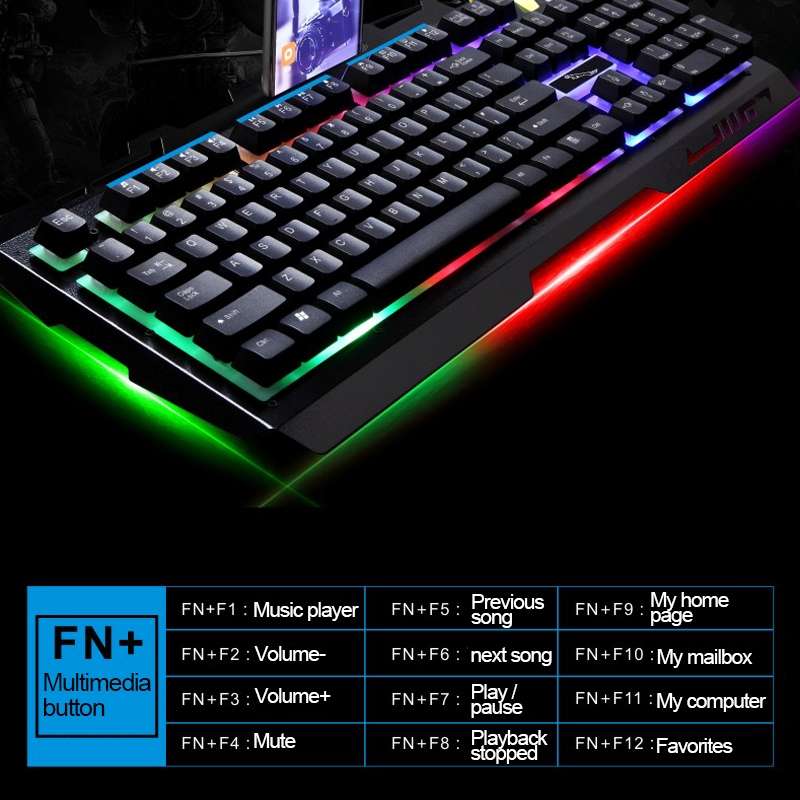 ZGB G700 104 Keys USB Wired Mechanical Feel Glowing Metal Panel Suspension Gaming Keyb ... (Black)