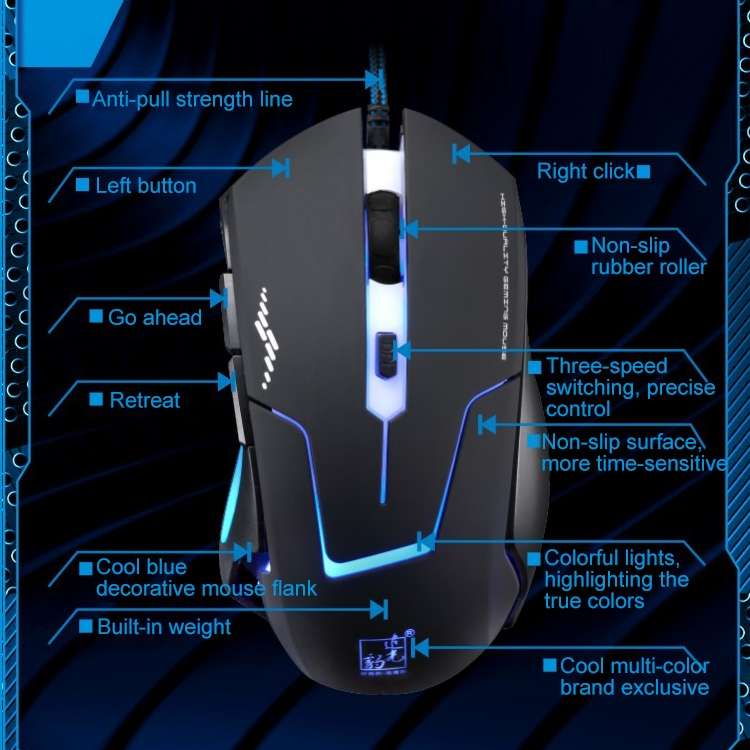 Chasing Leopard T7 USB 6-keys 2400DPI Three-speed Adjustable Backlight Wired Optical Gaming Mouse