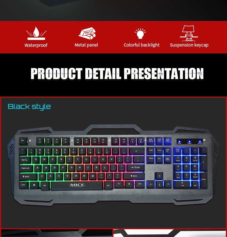 iMICE AK-400 USB Interface 104 Keys Wired Colorful Backlight Gaming Keyboard for Compu ... (Black)