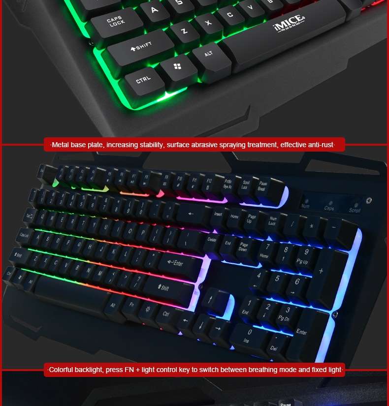 iMICE AK-400 USB Interface 104 Keys Wired Colorful Backlight Gaming Keyboard for Compu ... (Black)