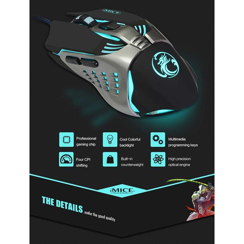 iMICE V5 USB 7 Buttons 4000 DPI Wired Optical Colorful Backlight Gaming Mouse for Comp ... (White)