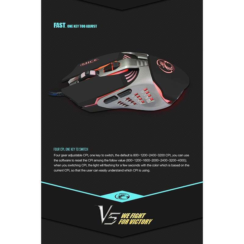 iMICE V5 USB 7 Buttons 4000 DPI Wired Optical Colorful Backlight Gaming Mouse for Comp ... (White)