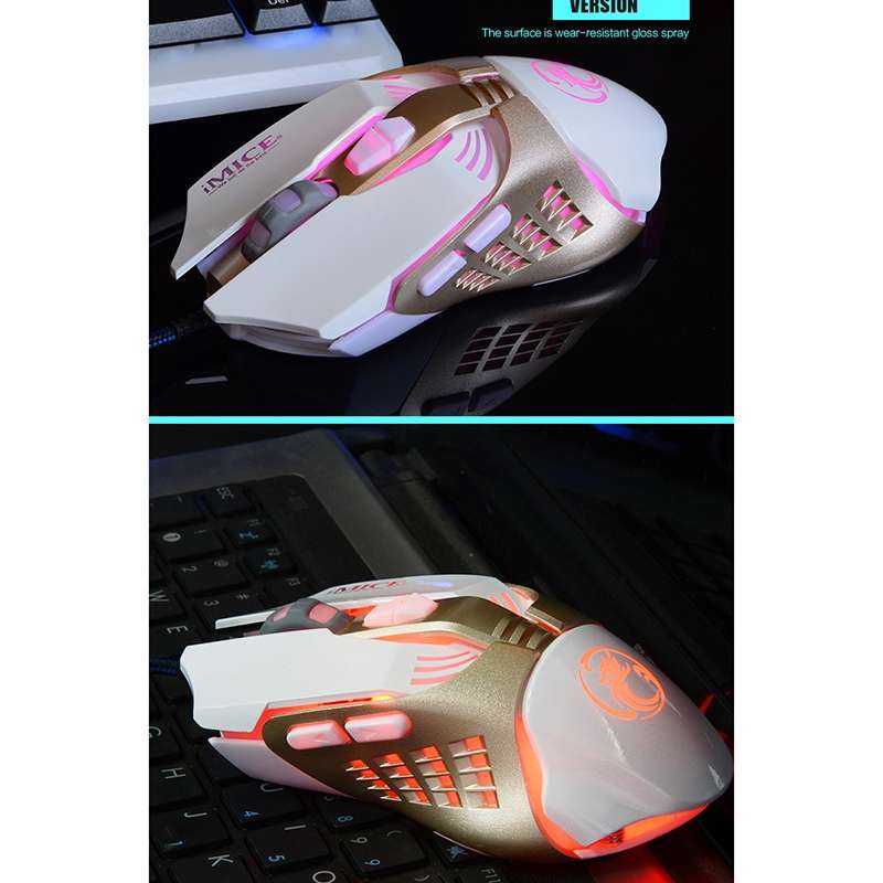 iMICE V5 USB 7 Buttons 4000 DPI Wired Optical Colorful Backlight Gaming Mouse for Comp ... (White)