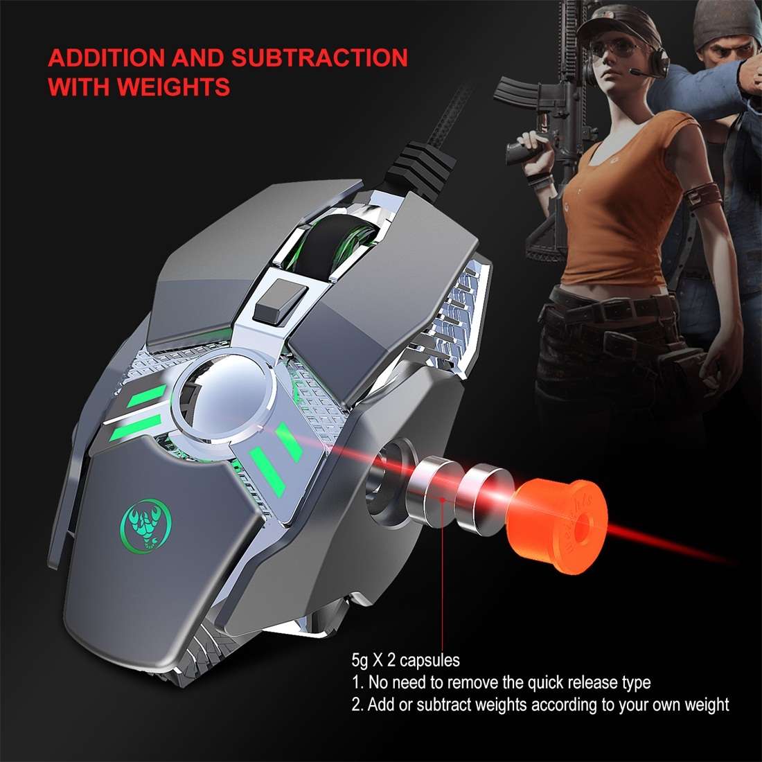 HXSJ J200 7 Keys Programmable Wired E-sports Mechanical Mouse with Light (Black)