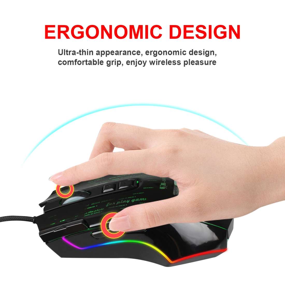HXSJ J500 7 Keys RGB Programmable Display Screen Gaming Wired Mouse