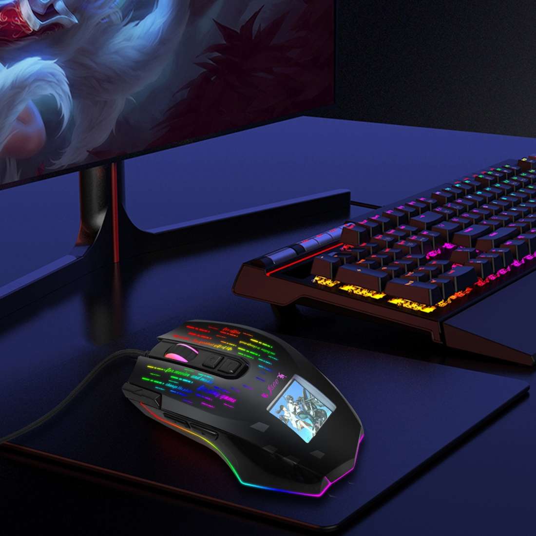 HXSJ J500 7 Keys RGB Programmable Display Screen Gaming Wired Mouse