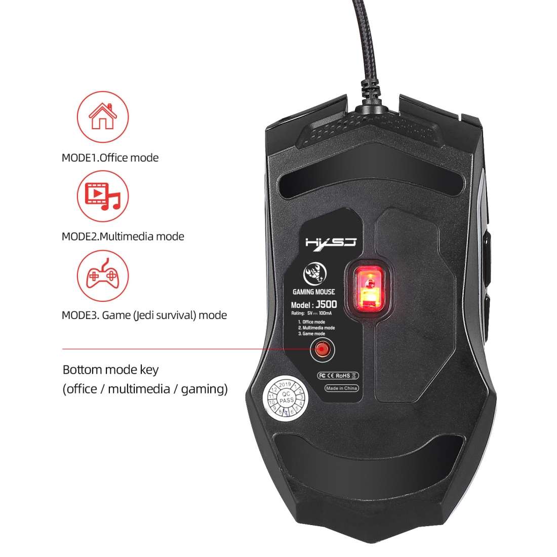 HXSJ J500 7 Keys RGB Programmable Display Screen Gaming Wired Mouse