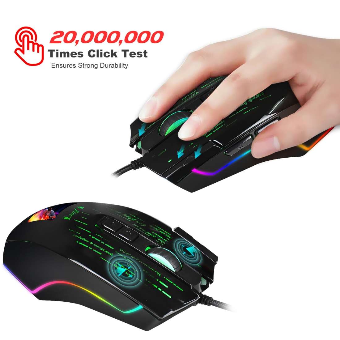 HXSJ J500 7 Keys RGB Programmable Display Screen Gaming Wired Mouse