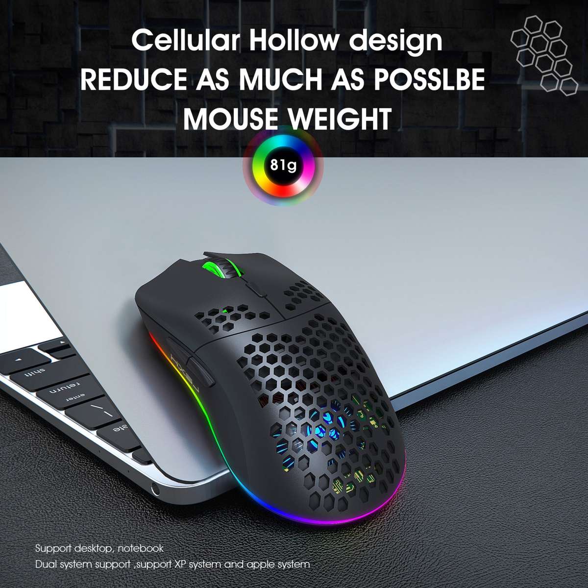 HXSJ T66 7 Keys Colorful Lighting Programmable Gaming Wireless Mouse (White)