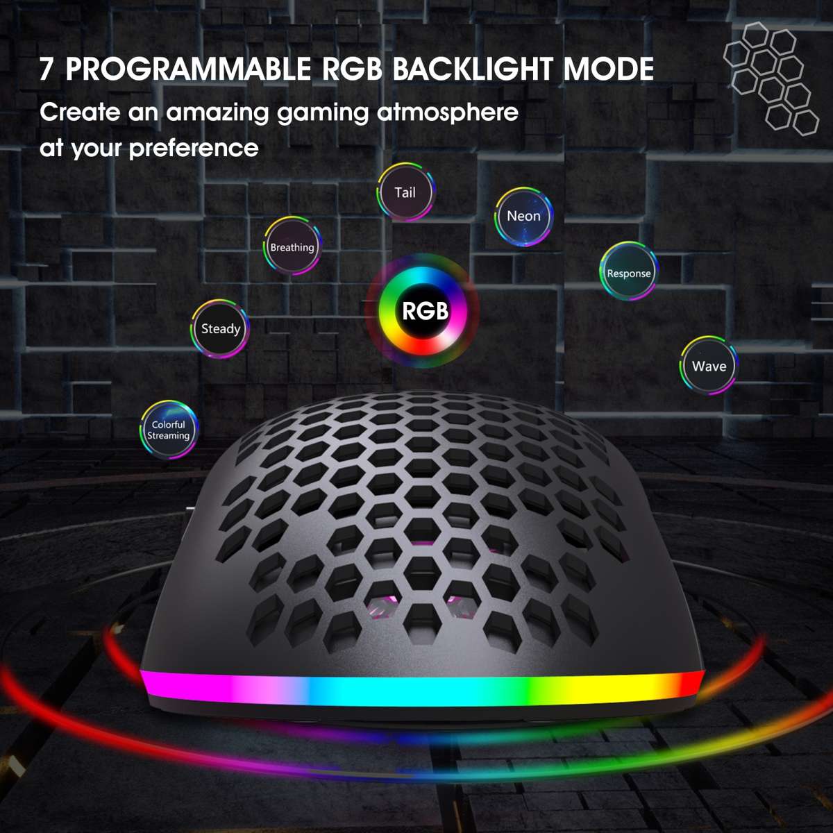 HXSJ T66 7 Keys Colorful Lighting Programmable Gaming Wireless Mouse (White)
