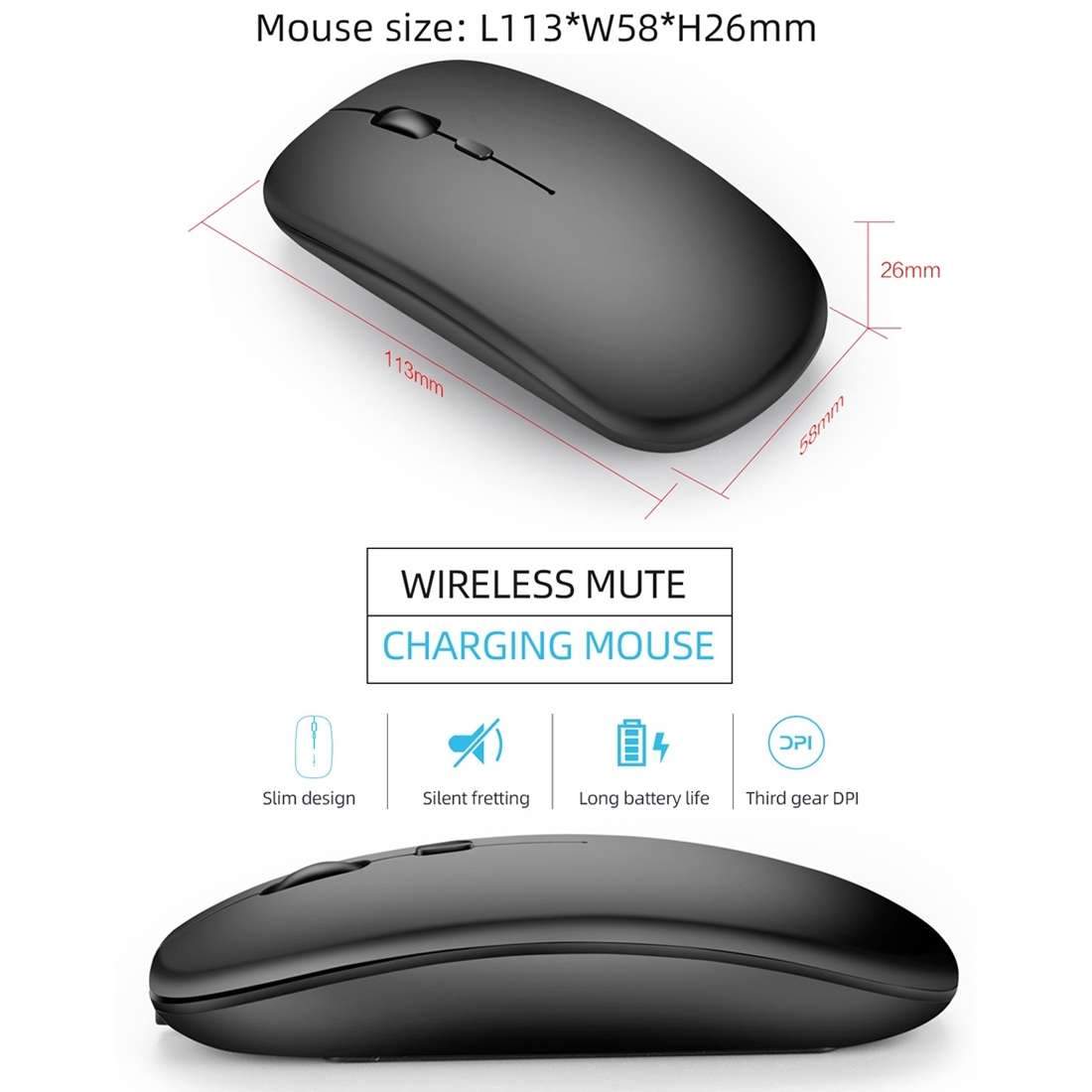 HXSJ M90 2.4GHz Ultrathin Mute Rechargeable Dual Mode Wireless Bluetooth Notebook PC Mouse(Grey)