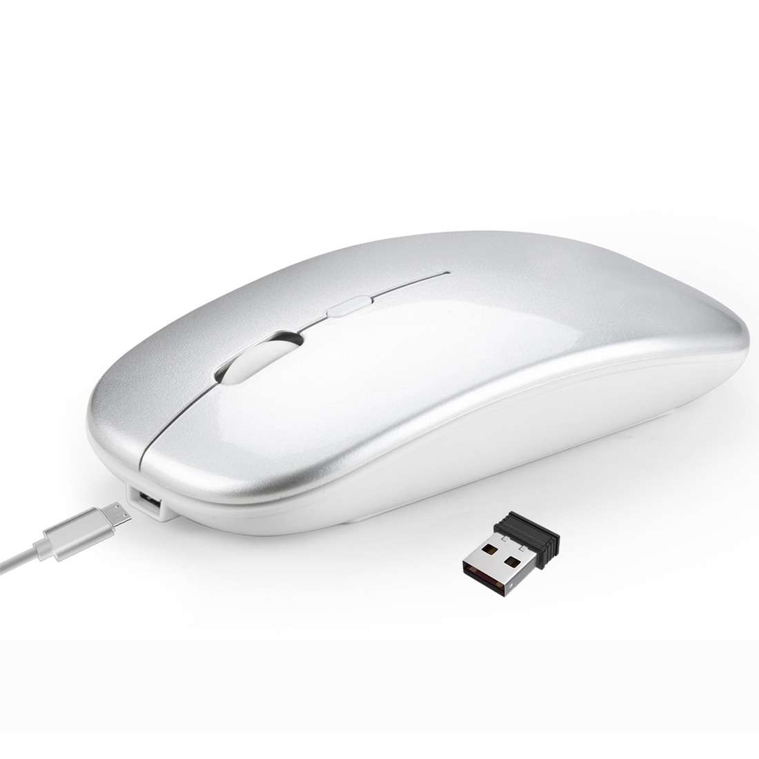 HXSJ M90 2.4GHz Ultrathin Mute Rechargeable Dual Mode Wireless Bluetooth Notebook PC Mouse(Grey)