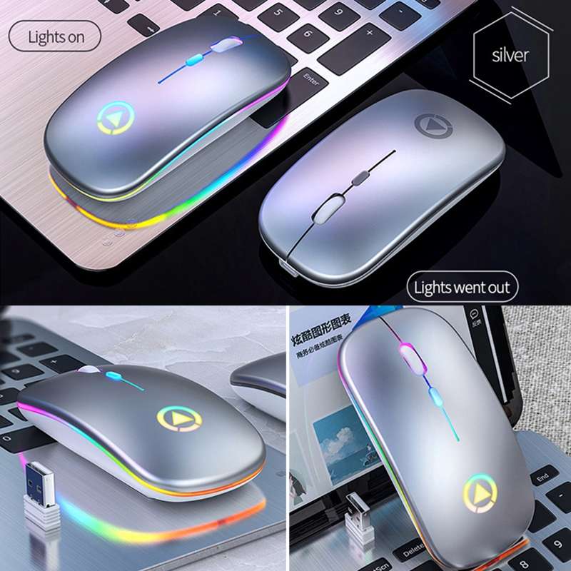 YINDIAO A2 2.4GHz 1600DPI 3-modes Adjustable RGB Light Rechargeable Wireless Silent Mouse (Black)