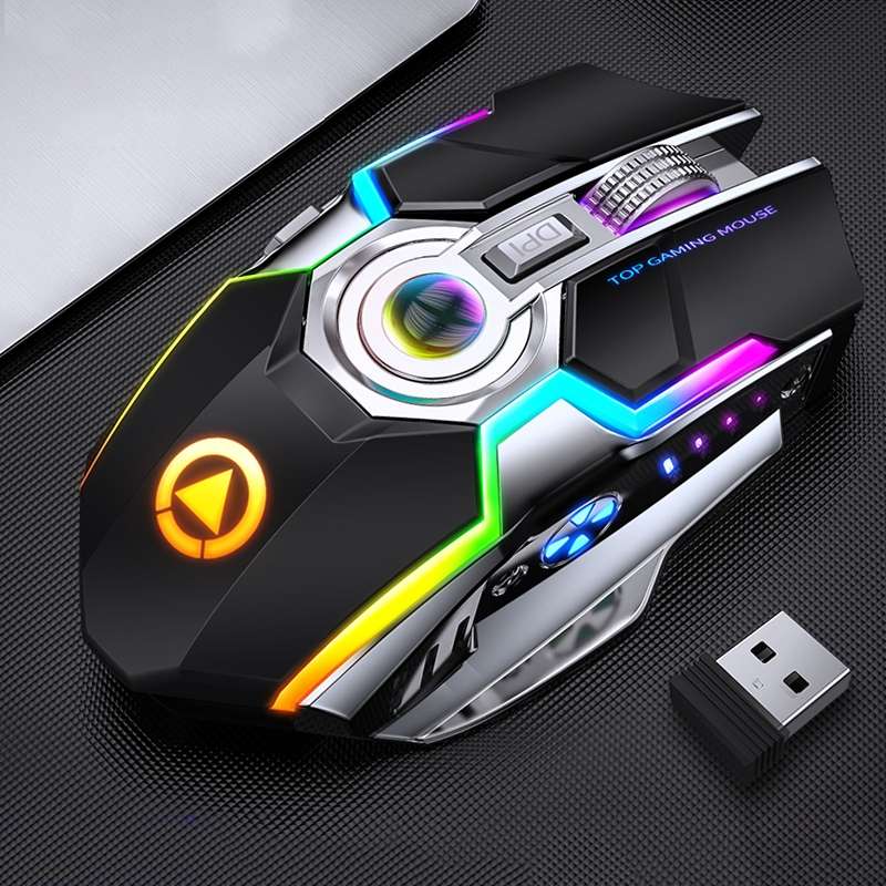 YINDIAO A5 2.4GHz 1600DPI 3-modes Adjustable Rechargeable RGB Light Wireless Silent Gaming Mouse (Bl
