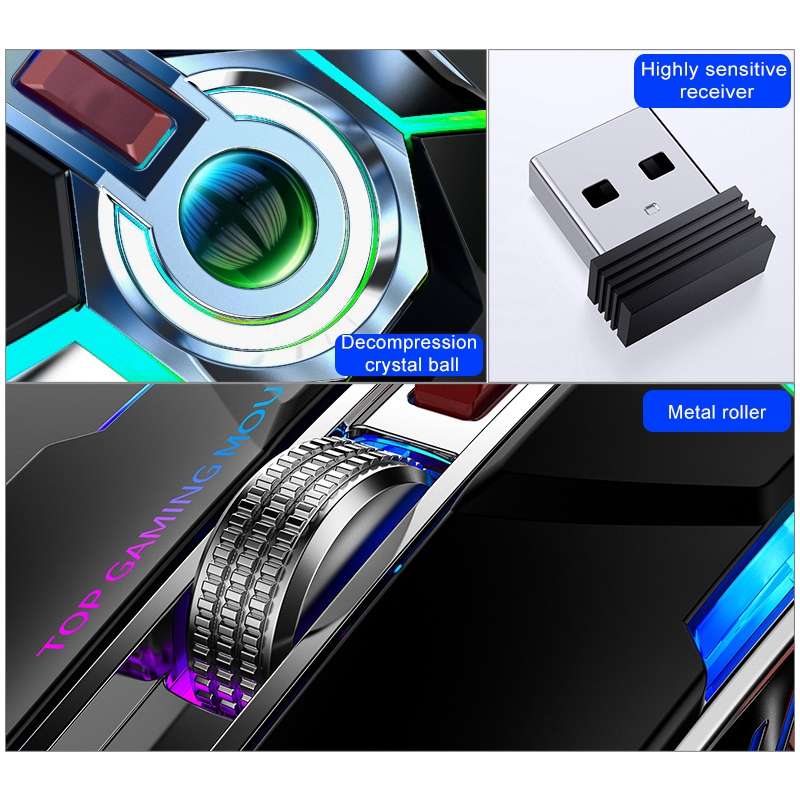YINDIAO A5 2.4GHz 1600DPI 3-modes Adjustable Rechargeable RGB Light Wireless Silent Gaming Mouse (Bl