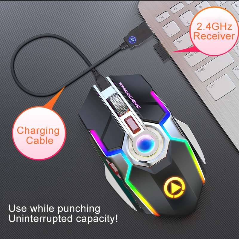 YINDIAO A5 2.4GHz 1600DPI 3-modes Adjustable Rechargeable RGB Light Wireless Silent Gaming Mouse (Bl