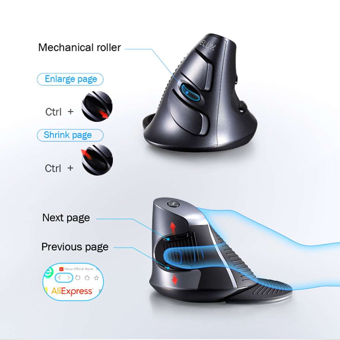 DELUX M618GX Wireless Ergonomic Vertical Mouse 1600DPI Optical Mouse