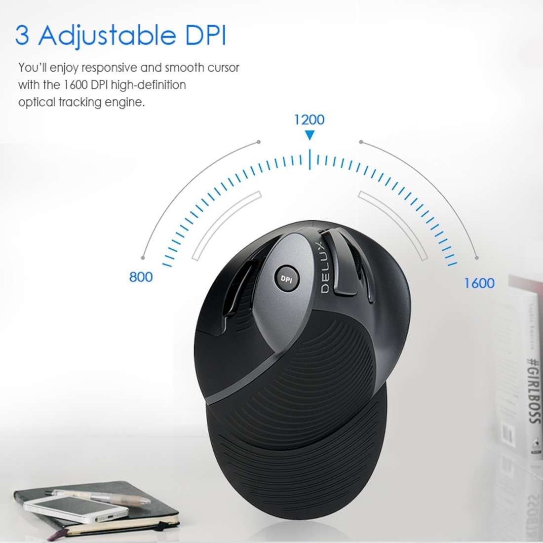 DELUX M618GX Wireless Ergonomic Vertical Mouse 1600DPI Optical Mouse