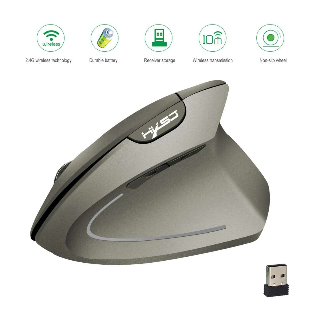 HXSJ T24 6 Buttons 2400 DPI 2.4G Wireless Vertical Ergonomic Mouse with USB Receiver(Black)