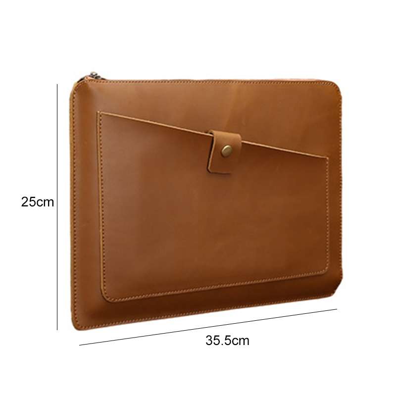 Universal Genuine Leather Business Zipper Laptop Tablet Bag For 12 inch and Below(Coffee)