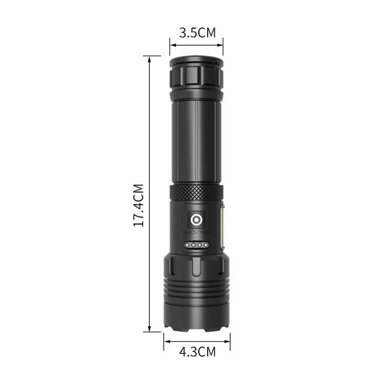 Short Style Micro USB Charging Outdoor Waterproof P70 + COB LED Flashlight, Support Power Display