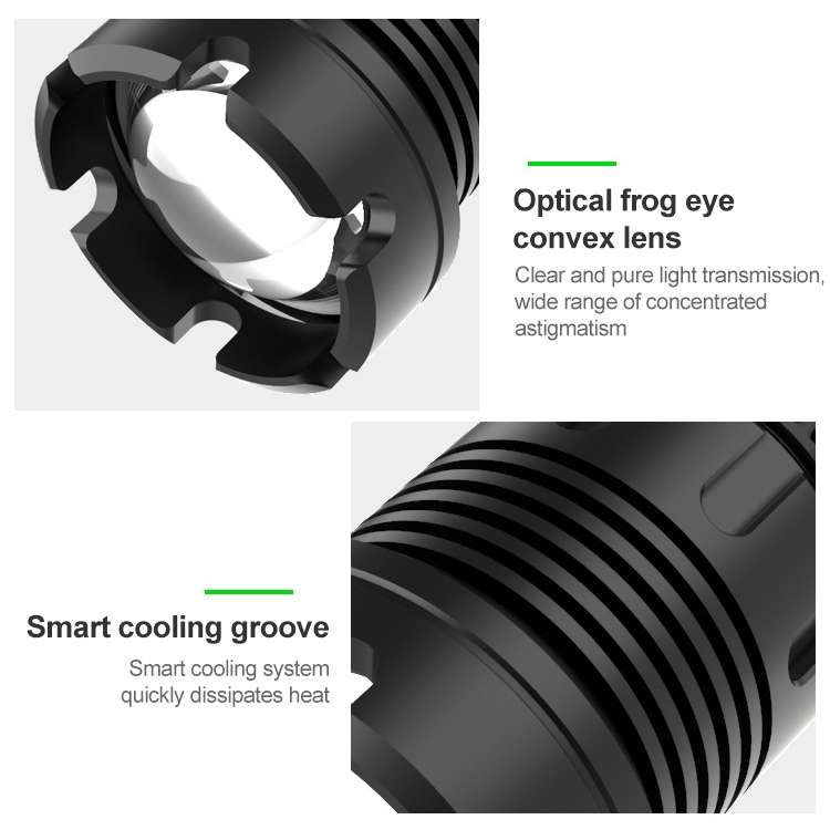 Short Style Micro USB Charging Outdoor Waterproof P70 + COB LED Flashlight, Support Power Display