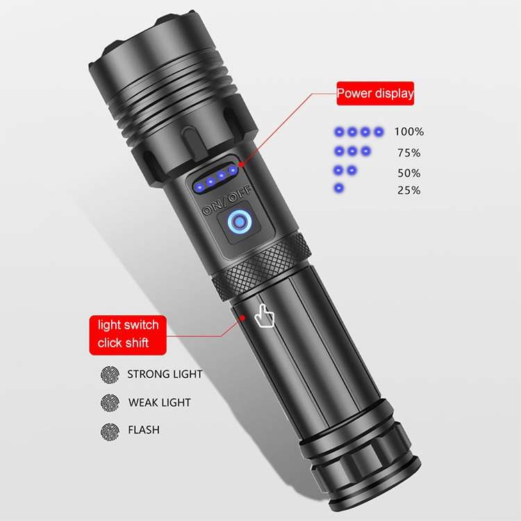 Short Style Micro USB Charging Outdoor Waterproof P70 + COB LED Flashlight, Support Power Display