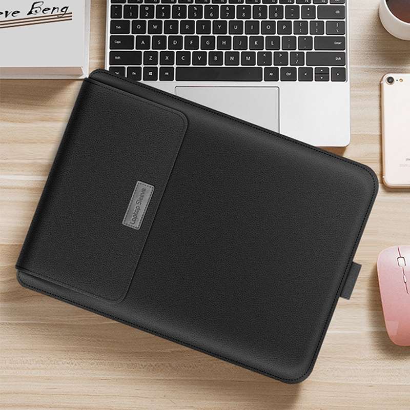 4 in 1 Universal Waterproof PU Leather Laptop Liner Bag with Handle & Stand & Pen Hold ... (Black)