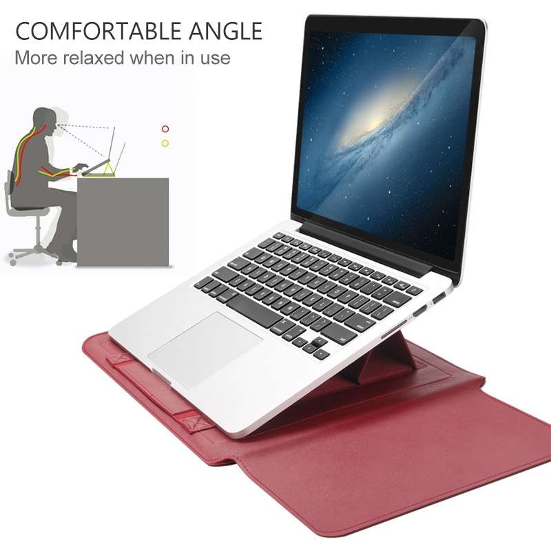 4 in 1 Universal Waterproof PU Leather Laptop Liner Bag with Handle & Stand & Pen ... (Dark Blue)