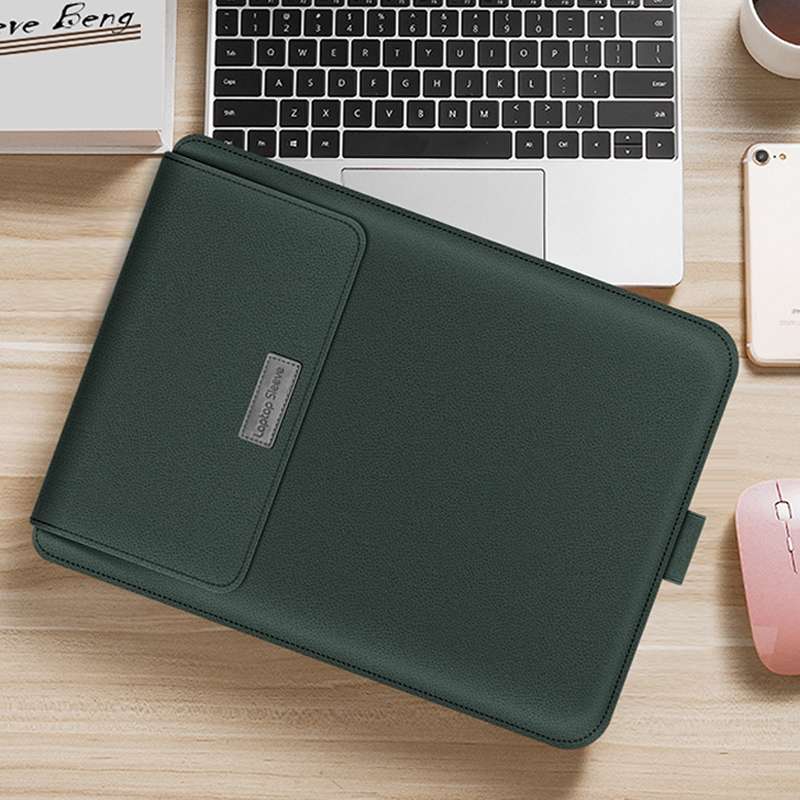 4 in 1 Universal Waterproof PU Leather Laptop Liner Bag with Handle & Stand & Pen Hold ... (Green)