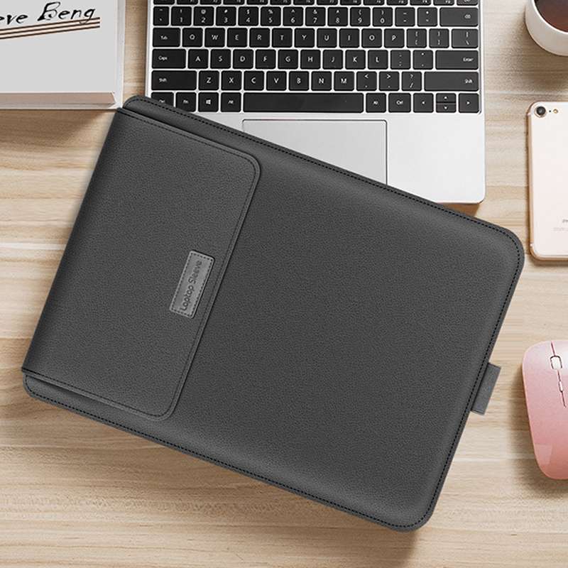 4 in 1 Universal Waterproof PU Leather Laptop Liner Bag with Handle & Stand & Pen Holde ... (Grey)