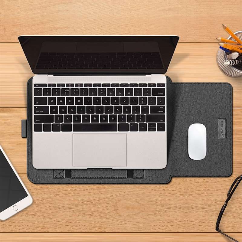 4 in 1 Universal Waterproof PU Leather Laptop Liner Bag with Handle & Stand & Pen Holde ... (Grey)