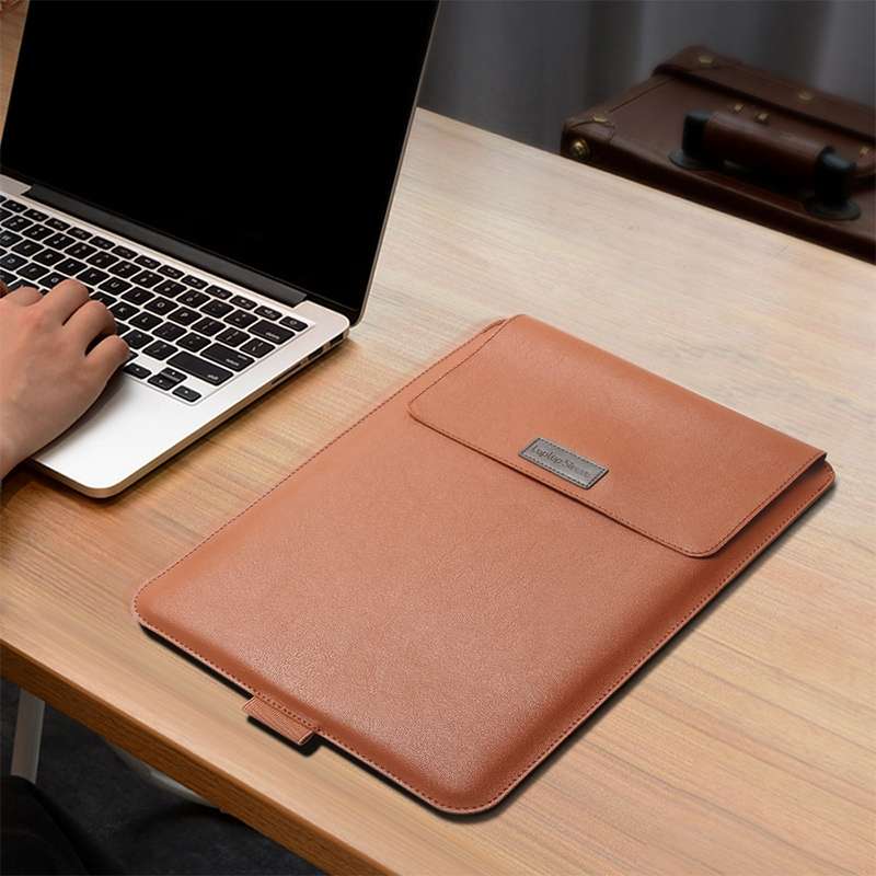 4 in 1 Universal Waterproof PU Leather Laptop Liner Bag with Handle & Stand & Pen Holde ... (Grey)