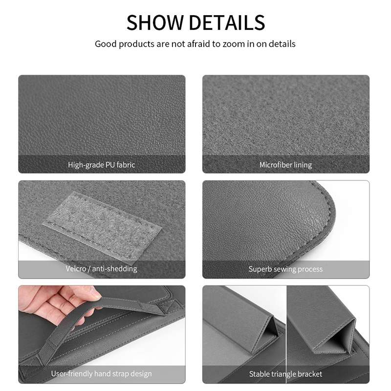 4 in 1 Universal Waterproof PU Leather Laptop Liner Bag with Handle & Stand & Pen Holde ... (Grey)