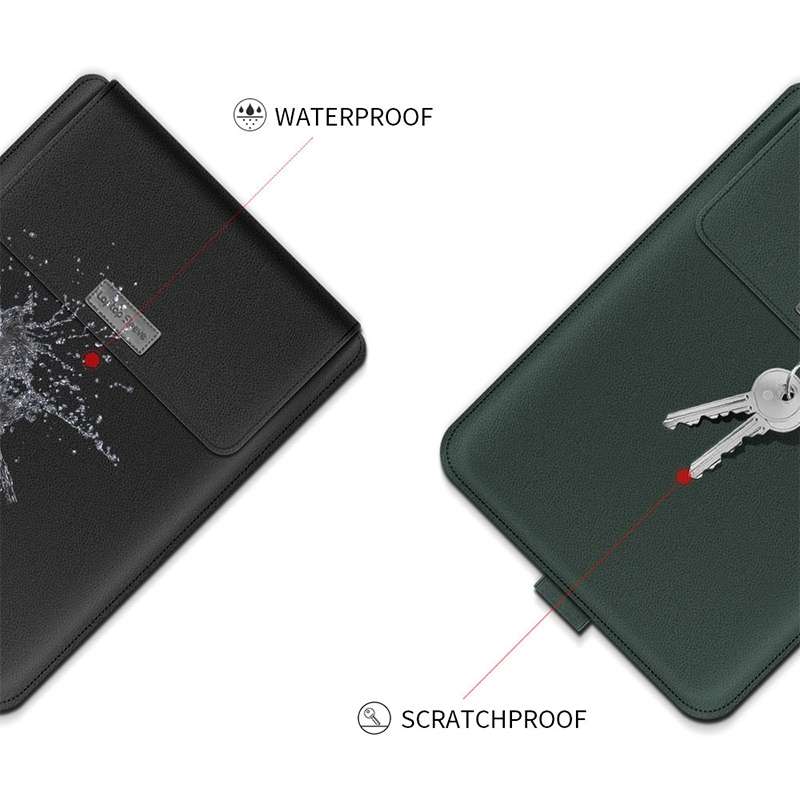 4 in 1 Universal Waterproof PU Leather Laptop Liner Bag with Handle & Stand & Pen Holde ... (Grey)