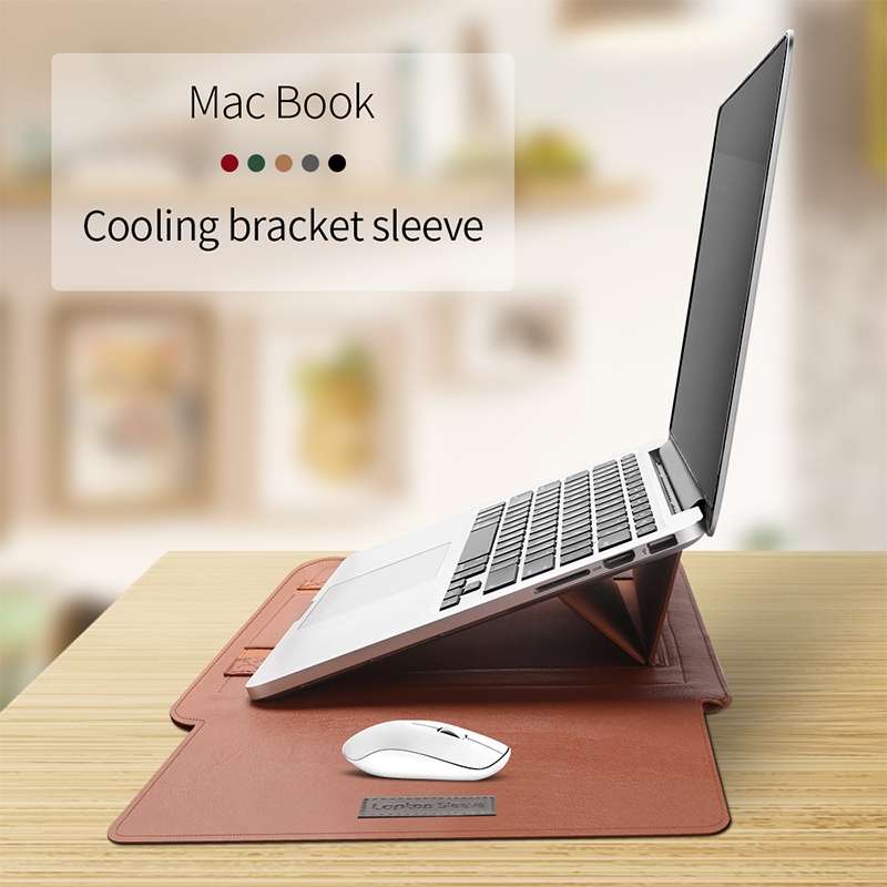 4 in 1 Universal Waterproof PU Leather Laptop Liner Bag with Handle & Stand & Pen Holde ... (Grey)