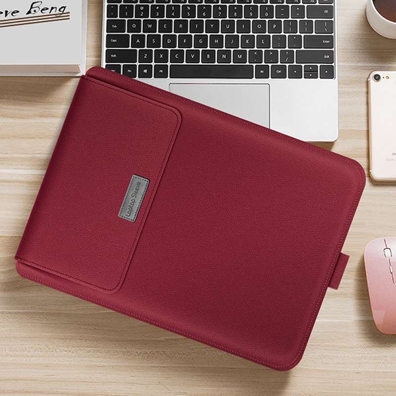 4 in 1 Universal Waterproof PU Leather Laptop Liner Bag with Handle & Stand & Pen Holder ... (Red)