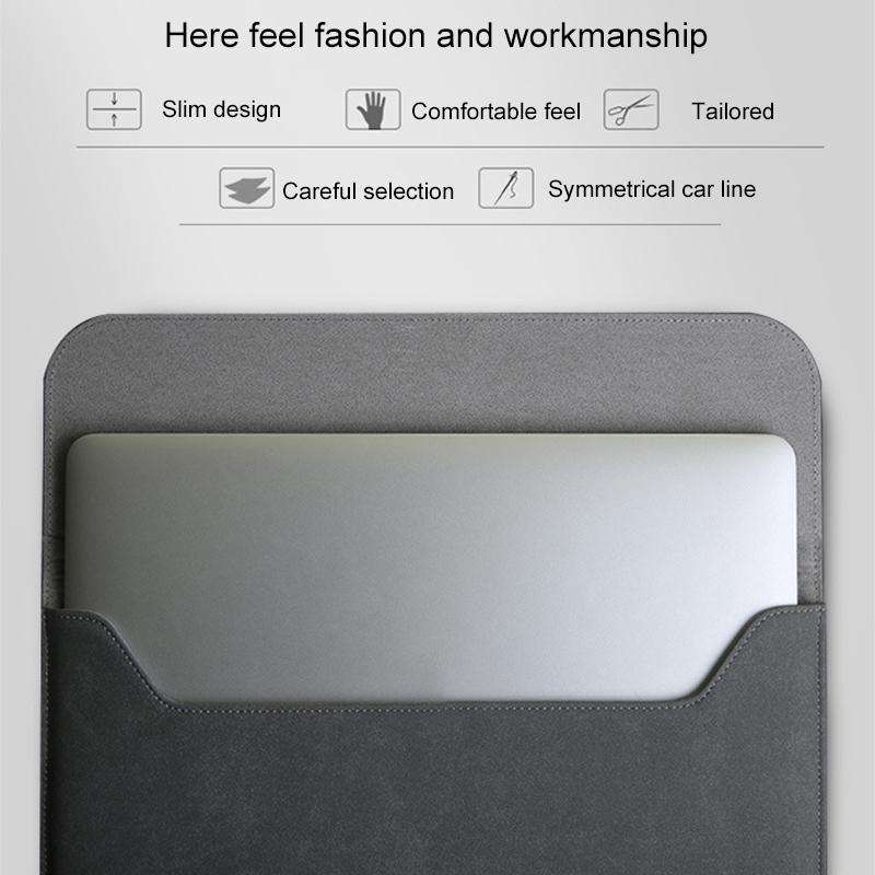 2 in 1 Horizontal Matte Leather Laptop Inner Bag + Power Bag for MacBook 12 inch ... (Light Grey)