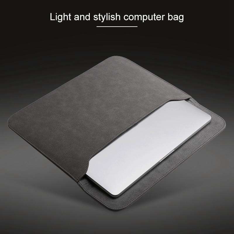 2 in 1 Horizontal Matte Leather Laptop Inner Bag + Power Bag for MacBook 12 inch ... (Light Grey)
