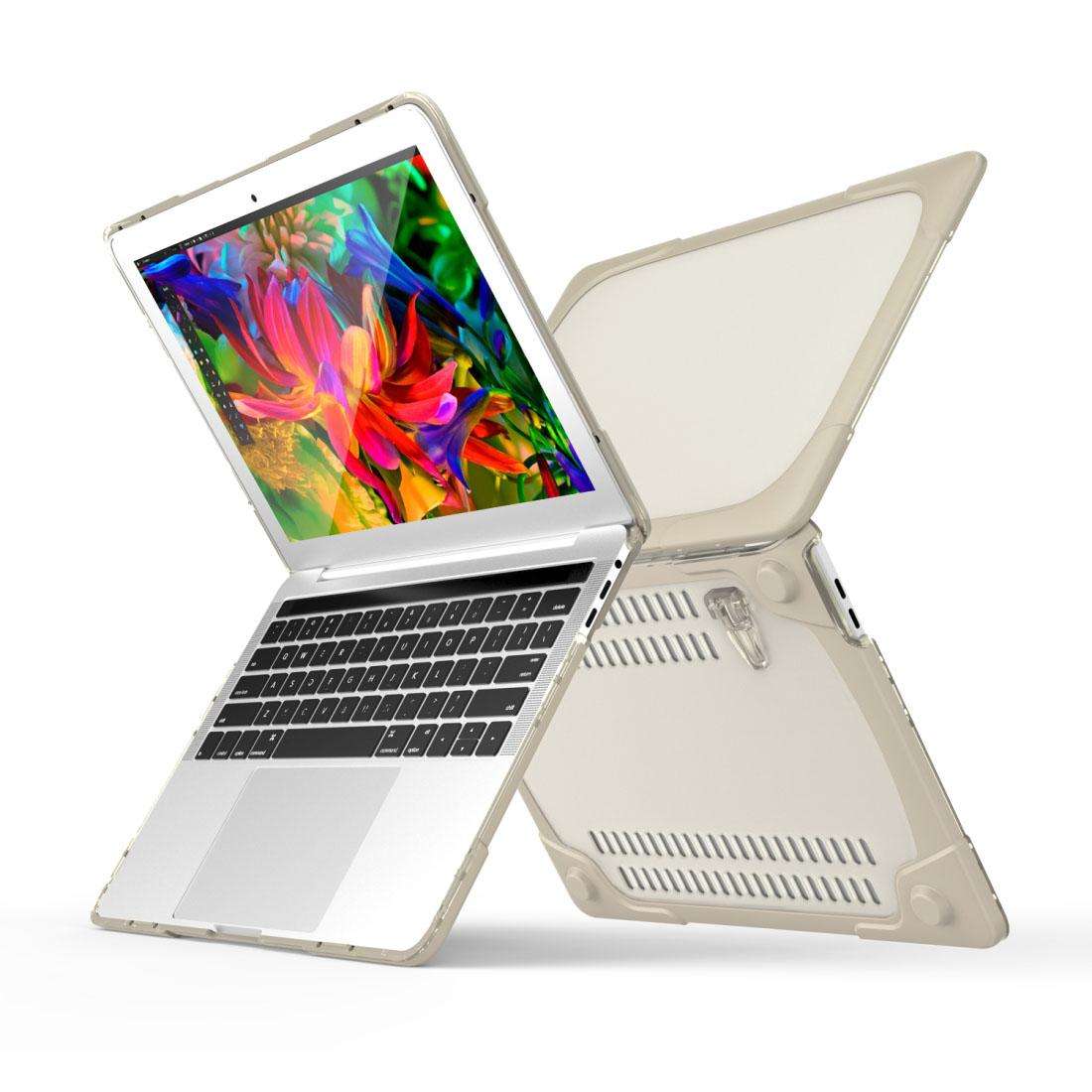 For Macbook Pro 13.3 inch (A1708) & with Touchbar (A1706) Laptop TPU + PC Folding Shoc ... (Khaki)