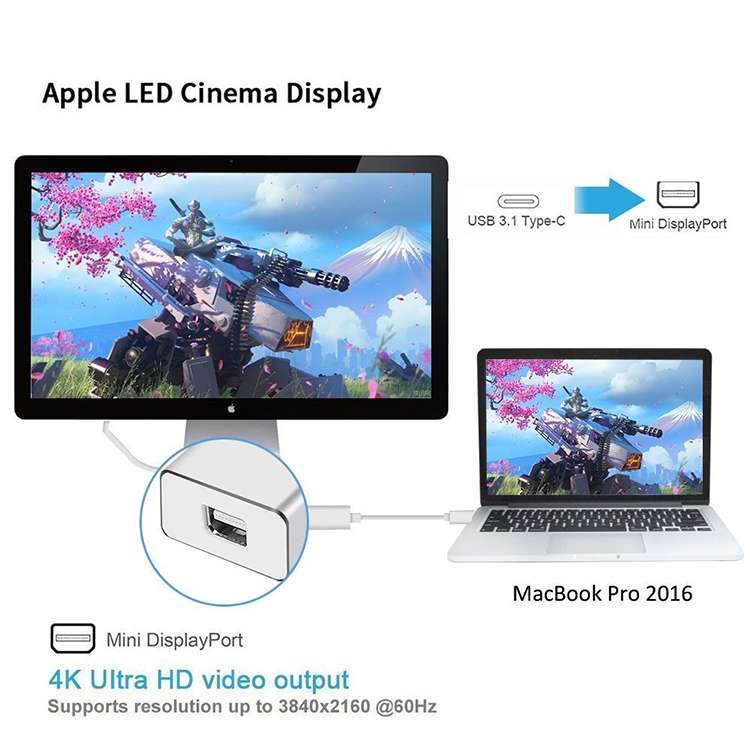 USB-C / Type-C 3.1 Male to Mini DP Female HD Converter, Length: 12cm(Gold)