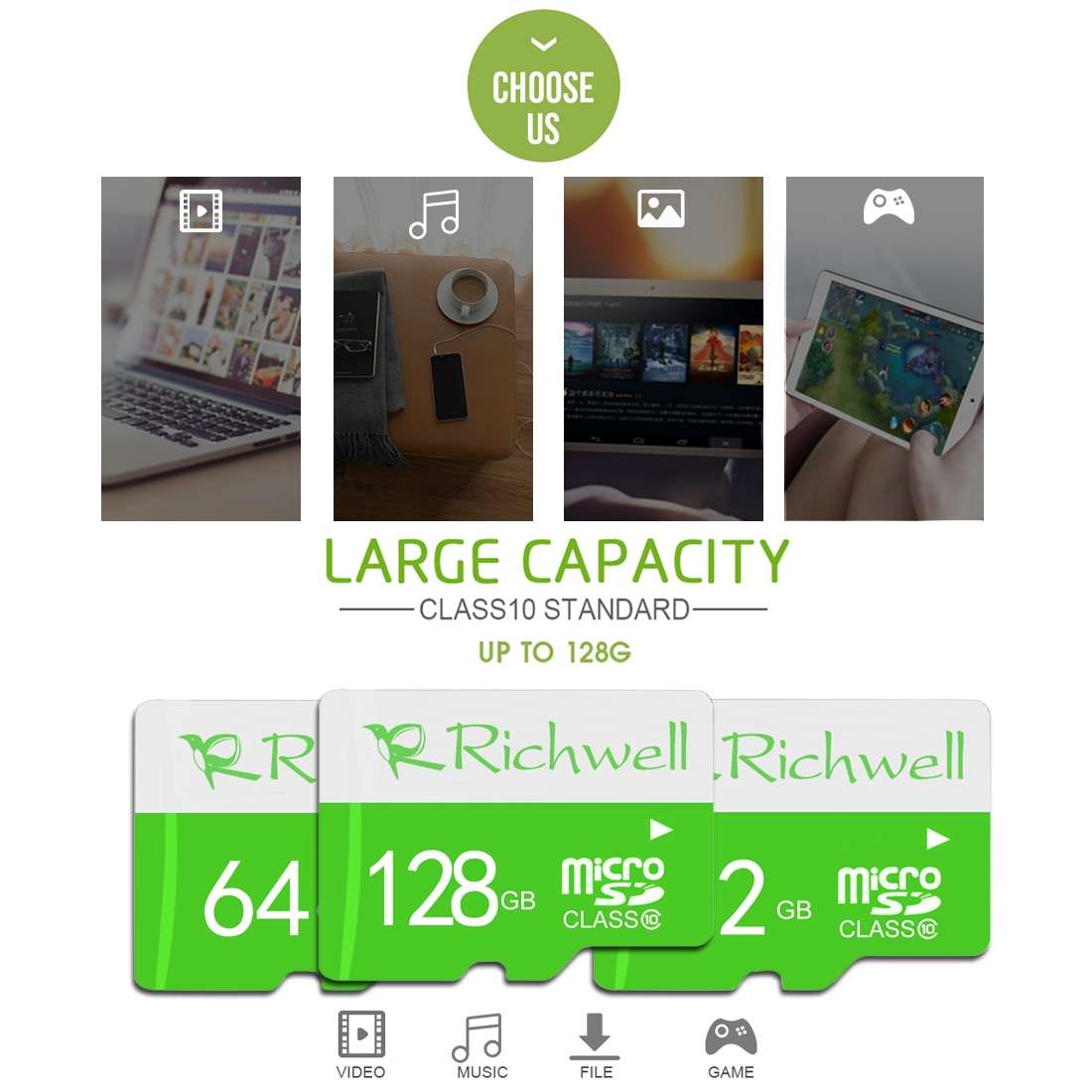 Richwell 64GB High Speed Class 10 Micro SD(TF) Memory Card