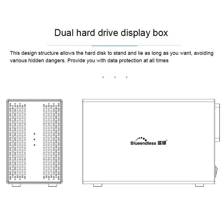 Blueendless Type-C / USB-C Interface 3.5 inch 2 Bay RAID Combination Array HDD External Enclosure (E