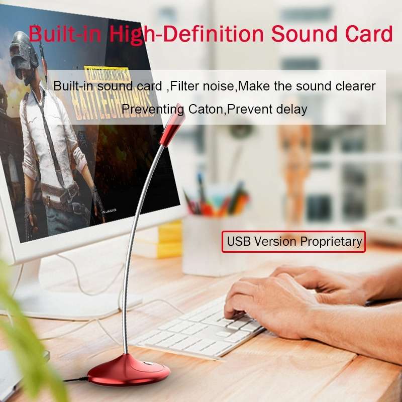 BK Desktop Gooseneck Adjustable USB Wired Audio Microphone, Built-in Sound Card