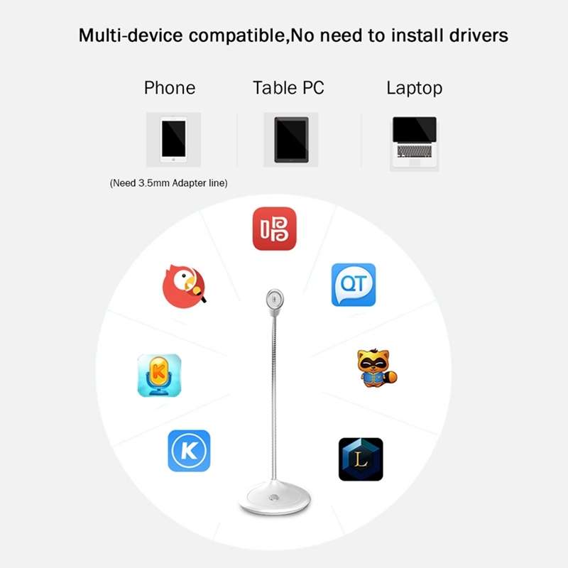 BK Desktop Gooseneck Adjustable USB Wired Audio Microphone, Built-in Sound Card