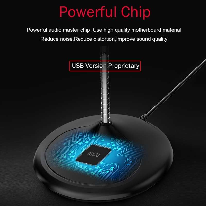 BK Desktop Gooseneck Adjustable USB Wired Audio Microphone, Built-in Sound Card