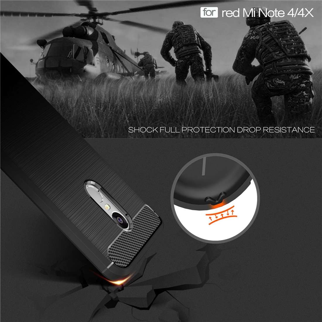 For Xiaomi Redmi Note 4X Brushed Carbon Fiber Texture Shockproof TPU Protective Case(Dark Blue)