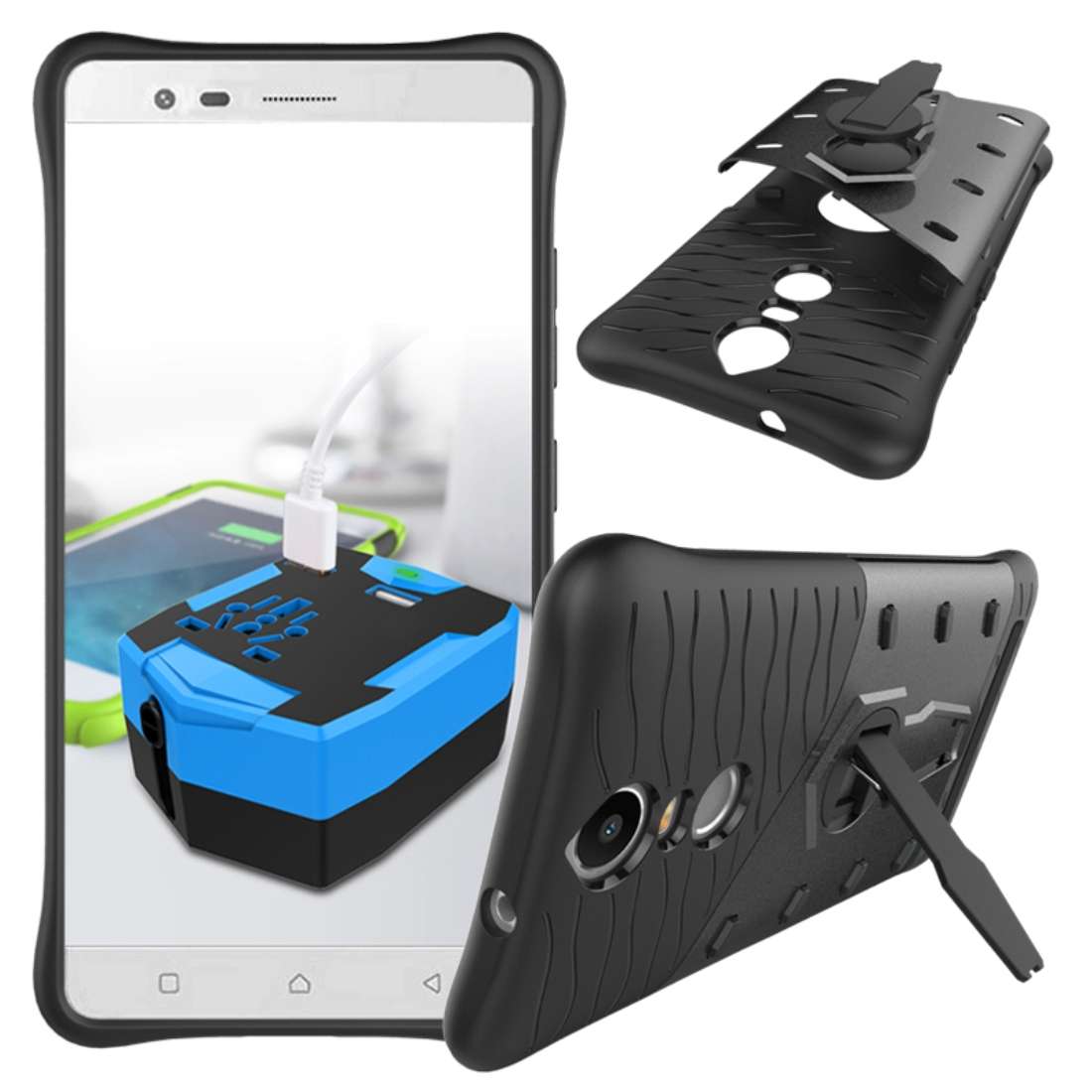For Lenovo K5 Note Shock-Resistant 360 Degree Spin Tough Armor TPU+PC Combination Case ... (Black)