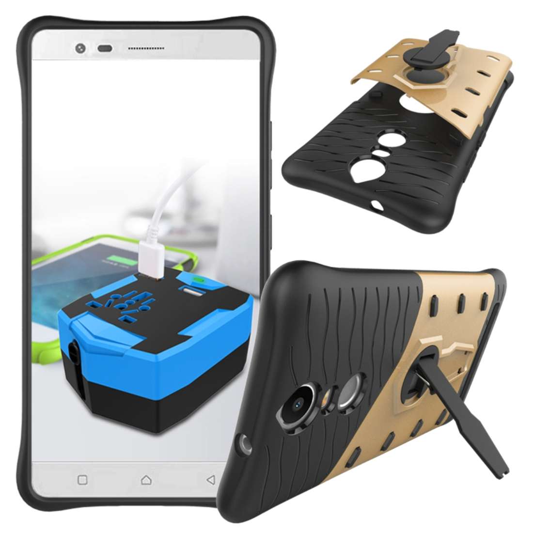 For Lenovo K5 Note Shock-Resistant 360 Degree Spin Tough Armor TPU+PC Combination Case ... (Gold)